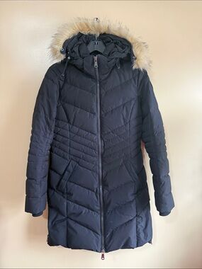 Pajar Black Long Quilted Puffer Coat with Faux Fur Hood